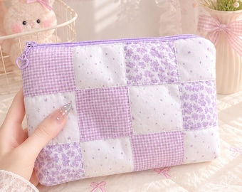Neceser con cremallera de patchwork Jardín de Lavanda, neceser acolchado, organizador de maquillaje floral
