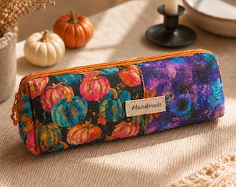 Estuche para lápices de Halloween hecho a mano / Estuche de calabaza / Bolsa para bolígrafos de otoño / Material escolar para adolescentes / Accesorio de escritorio para profesores / Estuche de estudio / Regalo espeluznante