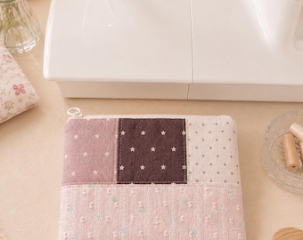 Monedero de patchwork hecho a mano, neceser coreano con cremallera, neceser de maquillaje suave para niña.