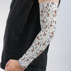 Christian Cross Arm Sleeves Faith Pattern UV Protection Compression Sleeves for Running Cycling Sports
