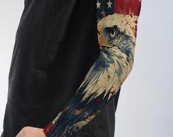 American Eagle Arm Sleeves USA Flag Patriotic Pattern UV Protection Compression Sleeves for Running Cycling Sports
