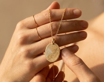 Fingerprint Necklace Gold Personalized • Custom Oval Fingerprint Pendant • Memorial Jewelry Gift for Her • Actual Fingerprint Keepsake