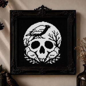 Gothic Raven Skull Cross Stitch PDF, Halloween Embroidery Pattern,Dark Cottagecore Witchy, Spooky Needlework Chart, Instant Digital Download