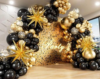 White & Gold Balloon Garland Kit with Starburst Foil – Party Decor