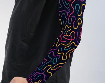 Abstract Squiggle Arm Sleeves, Retro Neon Pattern Compression Sleeves, UV Protection Arm Covers Modern Gift