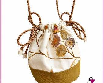 Embroidered Wild Silk Bucket Bag | Ottoman Fabric Base, Artisan Handcrafted (One of a Kind)