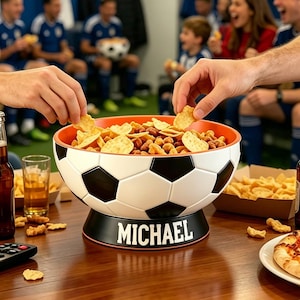 Gepersonaliseerde 3D-geprinte voetbalsnackschaal, aangepaste naam voetbalfeestschaal