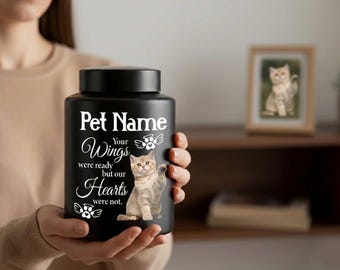 Your Wings Were Ready But Our Hearts Were Not Pet Urn Custom Cat Urn for Ashes Personalized Pet Memorial Stainless Steel Cremation Urn