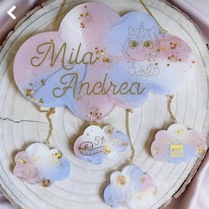 Baby Cloud gepersonaliseerd geboorteaankondigingsbord | Acryl met bloemen | Geboortedatumbord | Cadeau voor geboorte en doop
