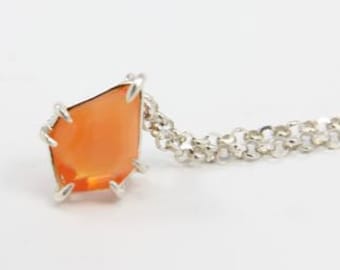 Orange Fire Opal Necklace, Fire Opal Pendant