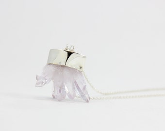 Amethyst Crystal Necklace In Silver