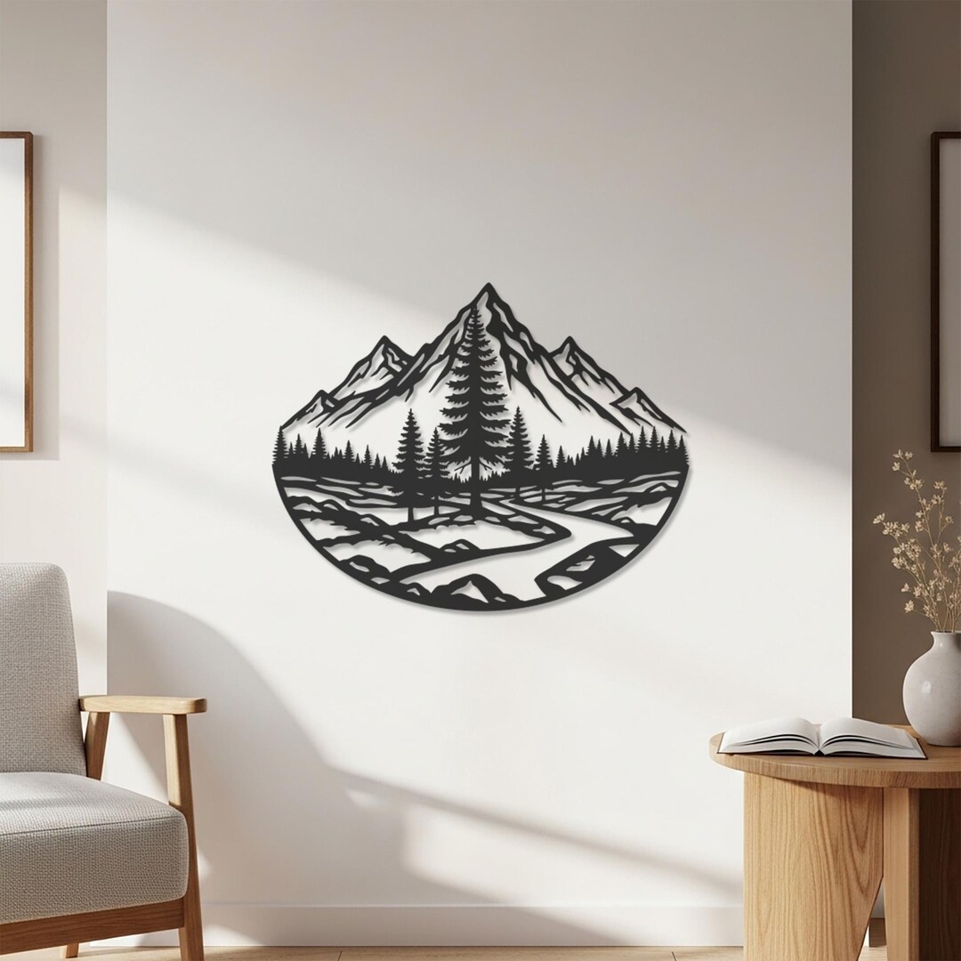 Mountain Forest Metal Wall Art, Modern Nature Landscape Decor ...