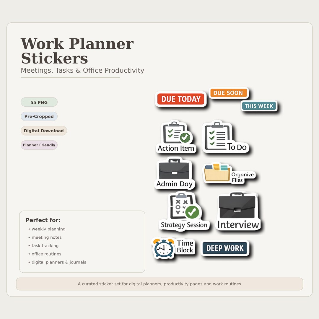 Work Planner Stickers | Meetings, Tasks, Productivity (digital Download ...