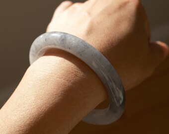 Certified Type A Jadeite Round Cut Bangle | Icy Wuji Jade | Inner Diameter 55.5 mm