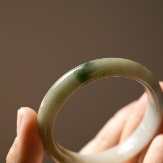 Certified Type A Burmese Jadeite Bangle | Matcha Green & Dusty Pink Bracelet | Inner Diameter 55.5 mm