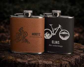 Petaca personalizada para ciclistas de montaña, regalo para ciclistas de montaña, Día del Padre, amantes de la naturaleza, idea de regalo para papá, petaca con nombre, hellowild