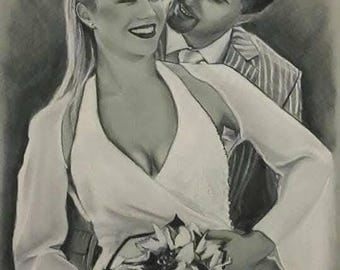 Individuelles Hochzeitsporträt, handgezeichnete Brautpaar-Illustration
