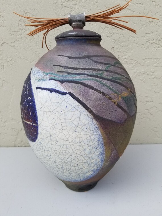 Vintage Large Hawaiian Raku Art Pottery Lidded Vessel by V. Etsy