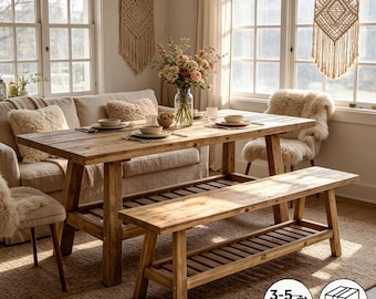 Banco de entrada de madera maciza, banco rústico de granja de 2 niveles con estante de almacenamiento.