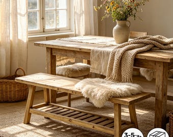 Farmhouse Wood Entryway Bench, 2-Tier Rustic Storage Bench with Shoe Shelf