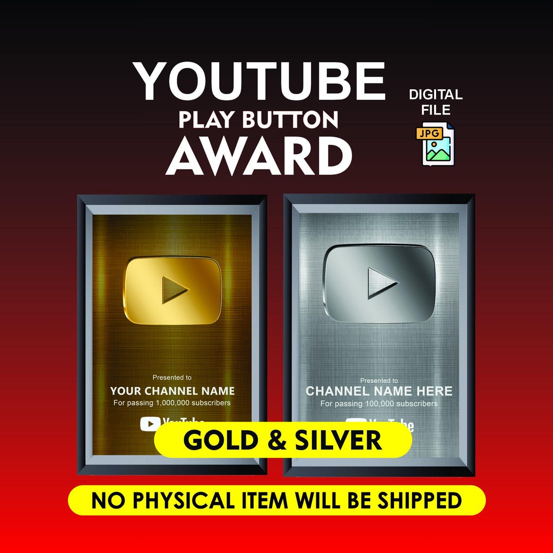 Personalized Play Button Award | Custom Youtube Award | Content Creator ...