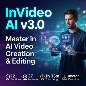 InVideo AI Videokurs | Lernen Sie AI Video Generierung, Bearbeitung & Sprachklonen für Ersteller von Inhalten | Anleitung zum digitalen Download