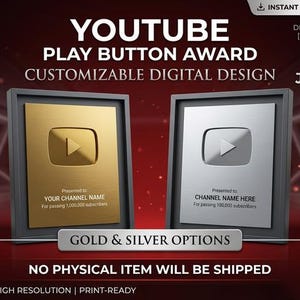 Personalized Play Button Award | Custom YouTube Award | Content Creator Achievement Gift | JPG File Only
