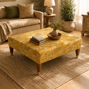Handmade Ottoman Coffee Table Bench | Boho Floral Velvet Almond Blossom