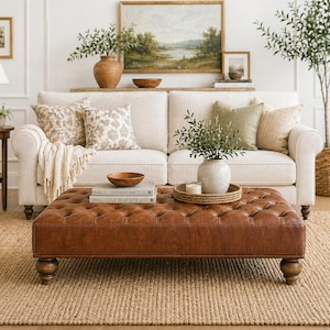 Handmade Deep Buttoned Chesterfield Coffee Table Custom Size | Faux Chestnut Brown