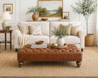 Handmade Deep Buttoned Chesterfield Coffee Table Custom Size | Faux Chestnut Brown