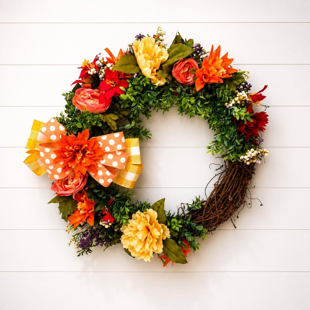 Autumn Grapevine Wreath | Fall Farmhouse Front Door Decor | Orange ...