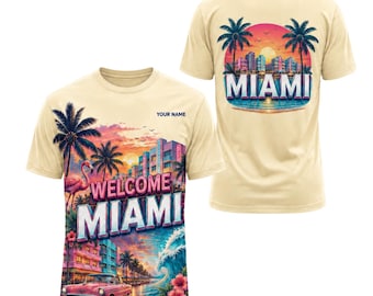 Personalized Miami Shirt, Custom Name Florida Beach Travel T-Shirt