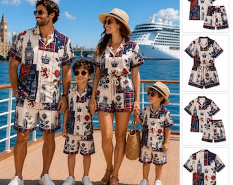 UK Matching Family Hawaiian Outfit, London Vacation Shirt Shorts Set for Men Women Kids