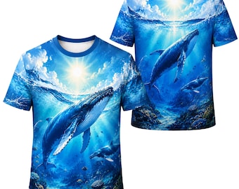 Koszulka z nadrukiem wieloryba na całej powierzchni – Underwater Ocean Marine Life Apparel