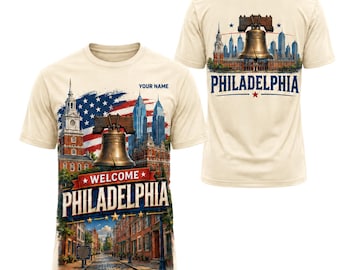 Personalized Philadelphia Shirt, Custom Name Philly Travel T-Shirt, Liberty Bell Gift