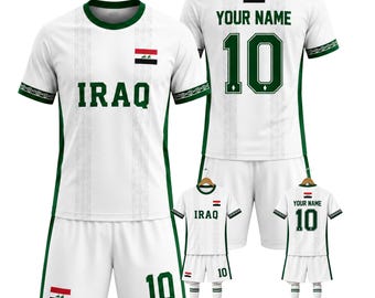 Custom Iraq Soccer Jersey Set, Personalized Name Number Football Kit Shirt Shorts
