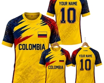 Custom Colombia Soccer Jersey, Personalized Football Kit, Yellow and Blue Uniform