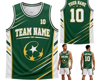 Personalized Green Gold Basketball Jersey, Custom Team Name Number Sports Jersey
