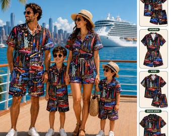 USA Matching Family Hawaiian Outfit, New York Vacation Shirt Shorts Set for Men Women Kids