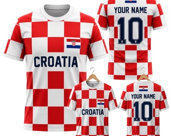 Custom Croatia Soccer Jersey, Checkered Football Kit, Personalized Name Shirt