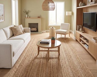 Handwoven Jute Area Rug: Natural Scandi Boho Style , Warm Texture Boho Rug, Large Sustainable Floor Mat, Eco Friendly Aesthetic Decor