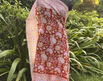 Tropical Red Floral Sarong Pareo Cotton Beach Wrap Boho Bikini Cover Up Lightweight Summer Vacation Outfit