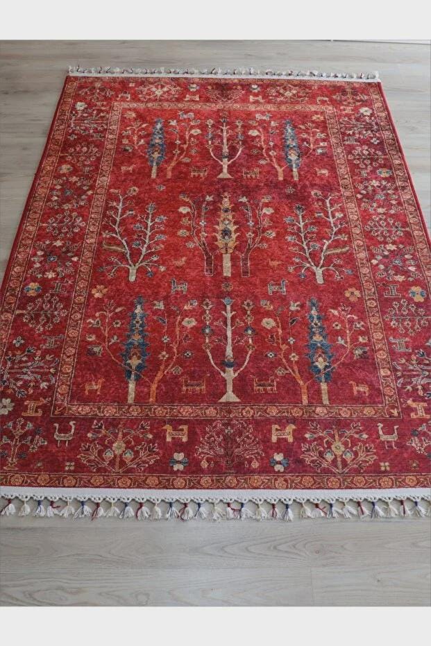 Red Vintage Turkish Rug, Bokhara Design Area Carpet, Bohemian Living ...