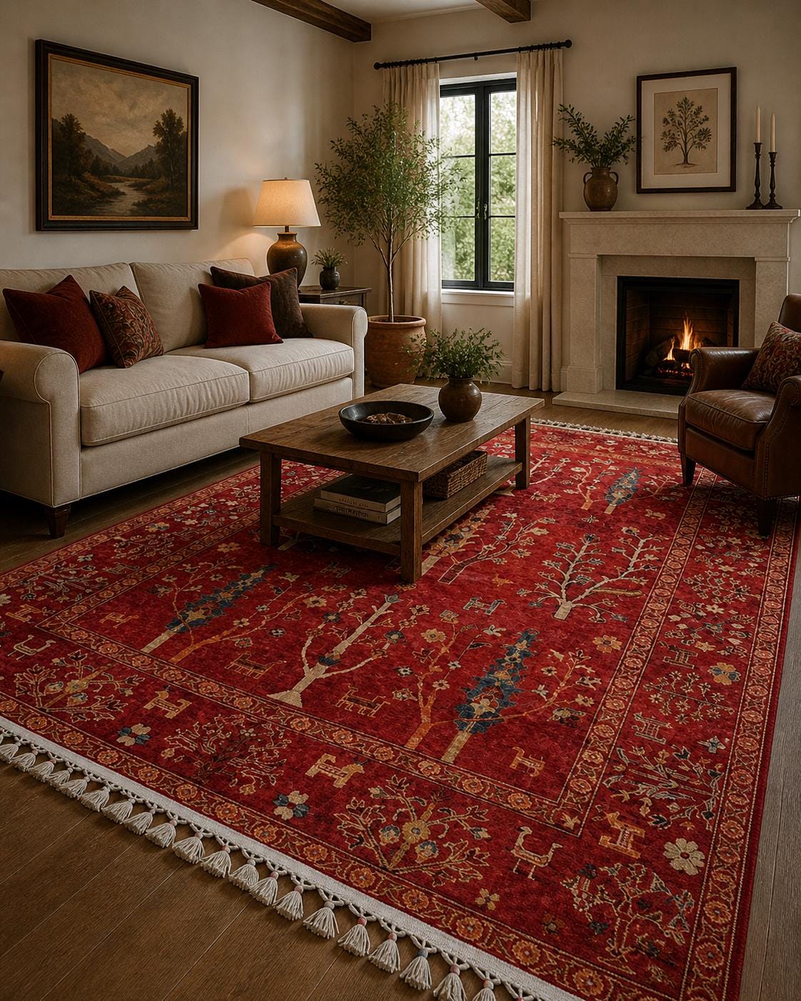 Red Vintage Turkish Rug, Bokhara Design Area Carpet, Bohemian Living ...