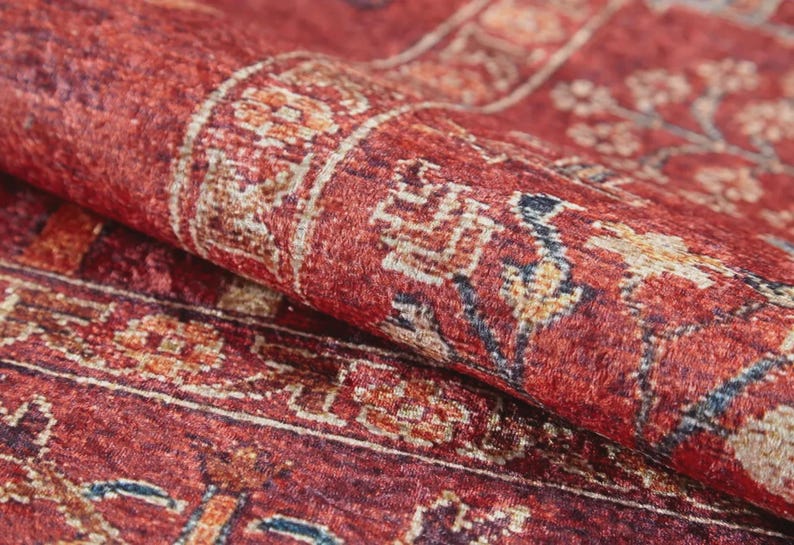 Red Vintage Turkish Rug, Bokhara Design Area Carpet, Bohemian Living ...
