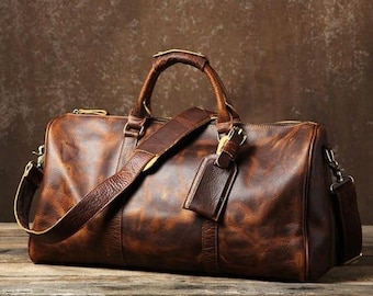 レザー製ウィークエンダーダッフルバッグ メンズ パーソナライズドダッフルバッグ フルグレインレザー製 オーバーナイトウィークエンドバッグ 旅行ギフト ジム ボーイフレンド ホールドオール