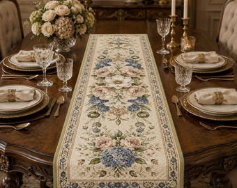 Camino de mesa acolchado floral vintage, decoración botánica verde oscuro para mesa de comedor, camino de mesa con flores de peonía e iris, elegante centro de mesa de estilo cottagecore
