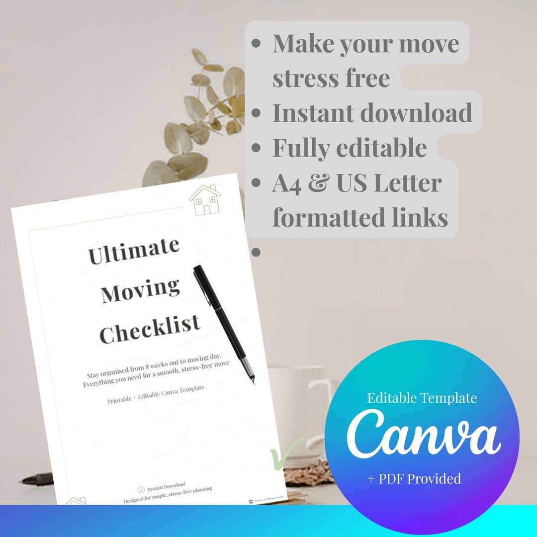 Ultimate Moving Checklist Planner (printable, Editable Canva Template ...