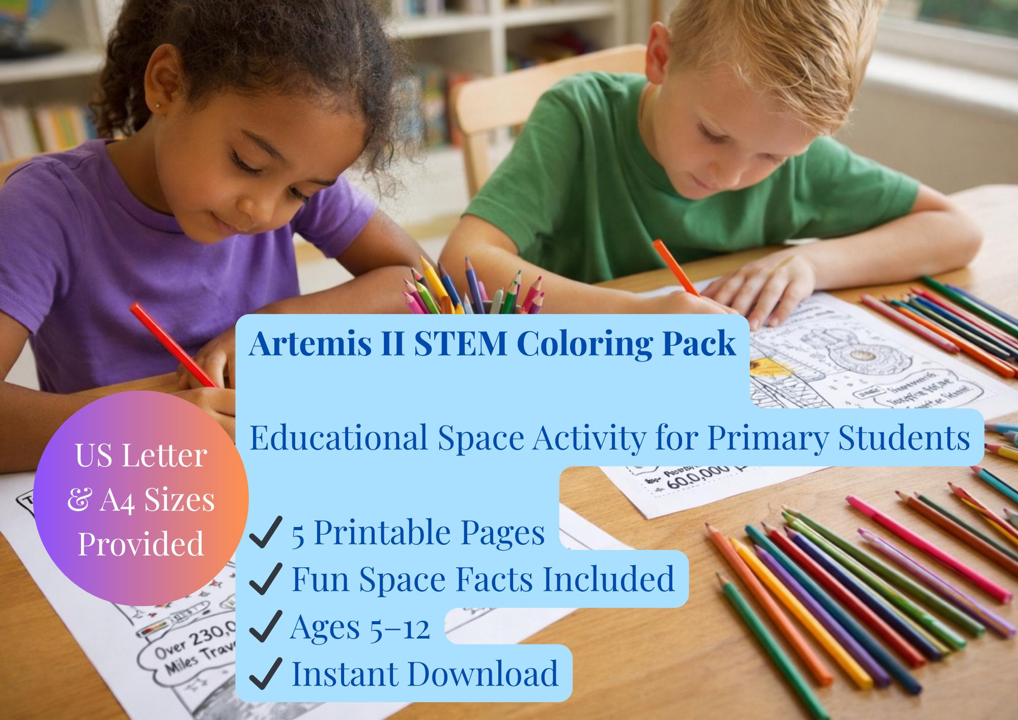 Artemis II STEM Coloring Pages: NASA Moon Mission Educational Activity ...