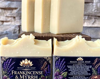 Frankincense & Myrrh Soap | Handmade Cold Process Tallow Goat Milk Soap | Luxury Resin Essential Oil Bar | Natural Skincare